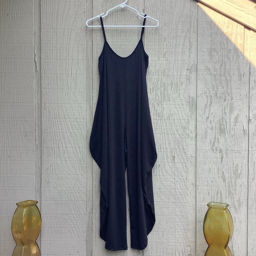 Black Spaghetti Strap Flared Leg Jumsuit